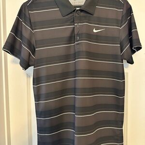 Nike Men's Charcoal and White Striped Polo
